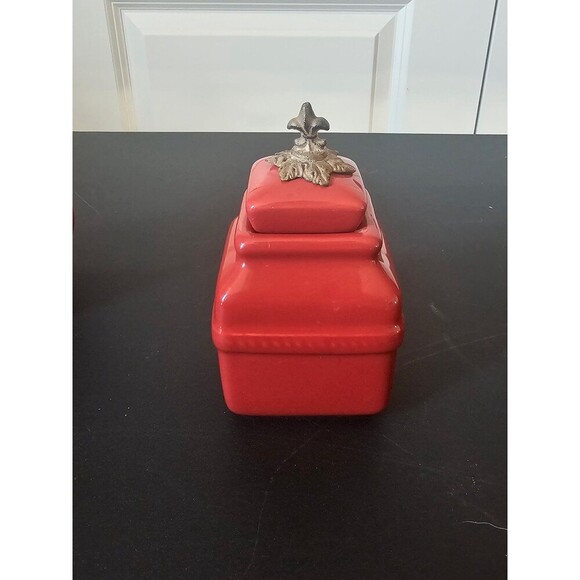 Belaverra red ceramic cream and sugar containers - Picture 3 of 7